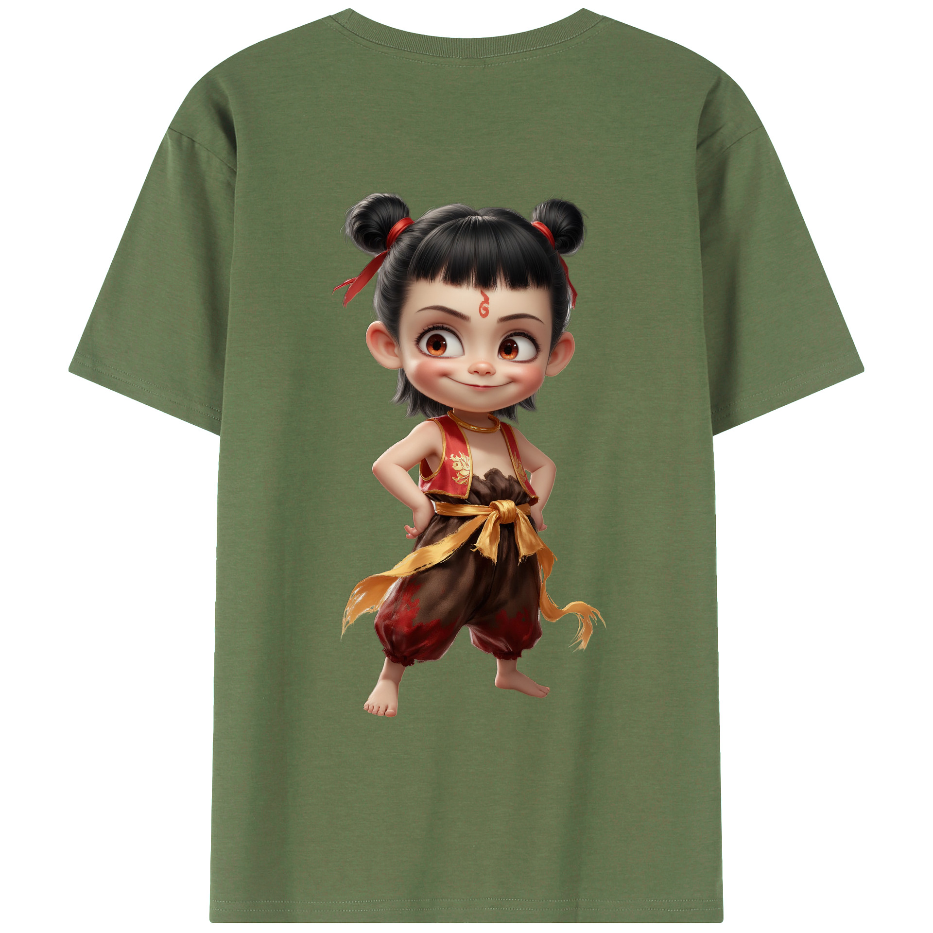 （画像用） Ne Zha 2 ナタ 魔童の大暴れ 綿100％ メンズ半袖Tシャツ（バックプリント） 通気性